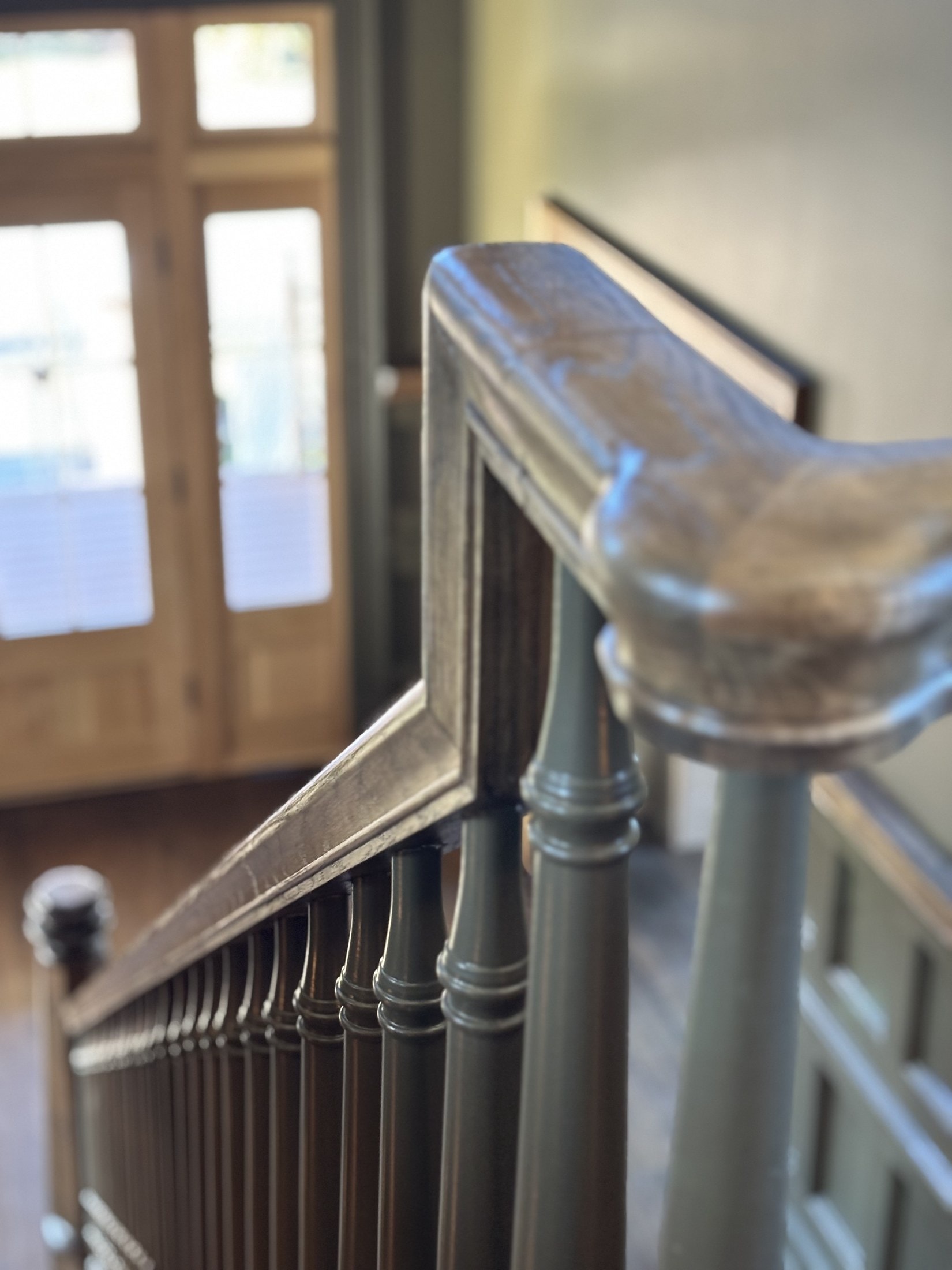 Macro close-up of a stair handrail turn